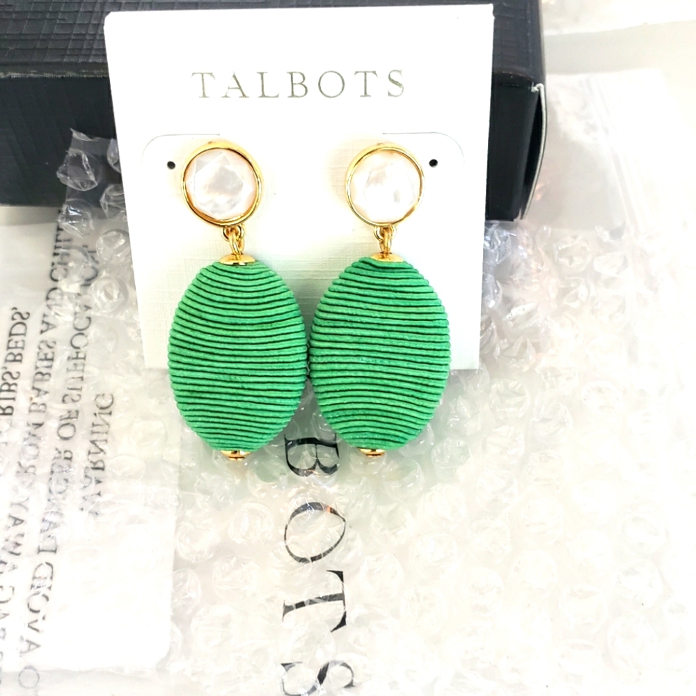 Talbots Green and Gold Drop Earrings
